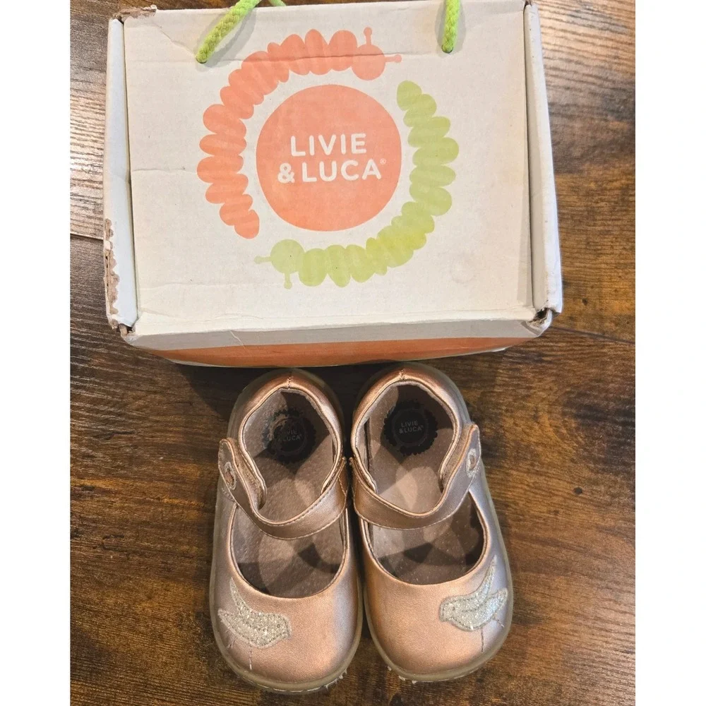 Livie & Luca Pio Pio Rosegold Metallic Shimmer Leather Mary Jane Shoes Kids‎ 7c